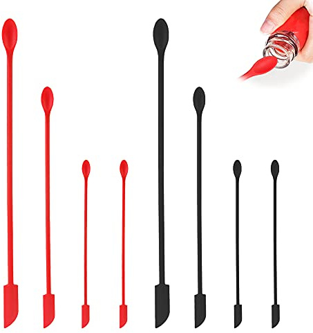 8 Pcs Mini Spatulas Makeup Scraper, Silicone mini Spatula for Cosmetics, Reusable Small Thin Jar Scraper for Getting Last Lotion Out, Bottle Scraper for Kitchen Food Beauty Make up, Red, Black