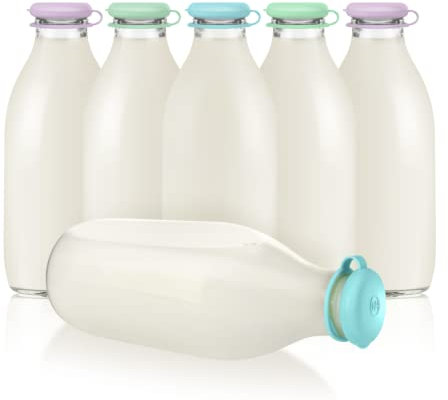 MilkTopz - 6 x 100% LeakProof, Airtight, Reusable Silicone Milk Bottle Tops for UK 1 Pint Milk Bottles (Pastel) - BOTTLES NOT INCLUDED