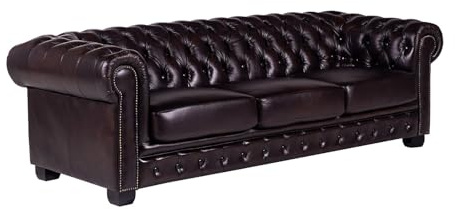 Vente-unique-Divano Chesterfield a 4 posti 100% pelle di bufalo Marrone con riflessi castani - BRENTON