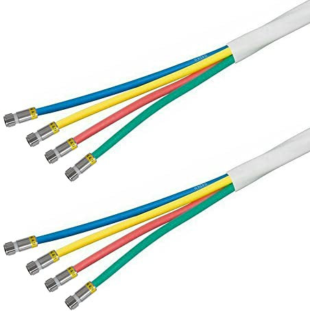 5m Quattro Quad SAT Antennenkabel, Koax-Antennenkabel, 4Fach DIGITAL Koaxial Kabel 4in1 für Digital, HD, T2, BK Anlagen, Weiß - 8x Cabelcon F-Kompressionssteckern