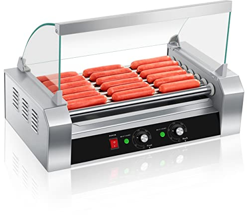 SYBO Hot Dog Roller - 18 Capacity, Non-stick Stainless Steel Rollers, Detachable Glass Cover, 1000-Watts, ETL Certified