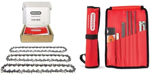 Oregon 3er-Pack Sägekette für 35cm Schiene & Kettensägen-Feilensatz | 3/8 LP, 1.3mm, 52 Treibglieder, Kettensägen Schärfgerät Wartungssatz für Sicheres, Akku, Effizienteres Kettensägen schneiden
