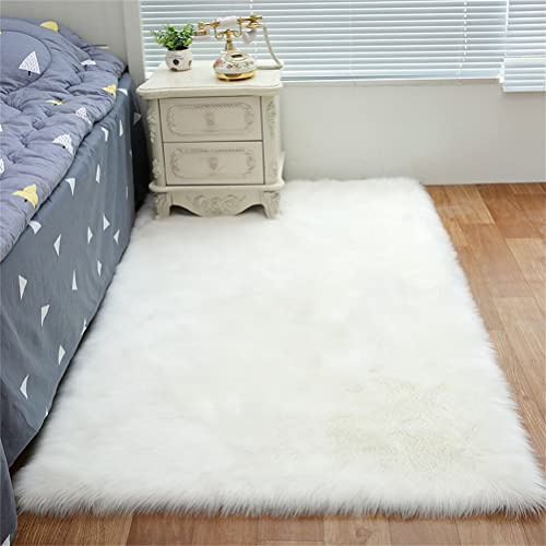 Tomifine Faux Lammfell Schaffell Teppich Super Weich Kunstfell Teppiche Dicker Flauschig Teppich Bettvorleger Sofa Matte (80x120 cm,Weiß b)