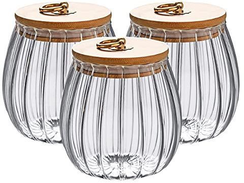 Danmu Art 750ml Glass Jars with Bamboo Lid - Glass Food Storage Jars and Metal Handle, for Pasta Nuts Beans, Set of 3
