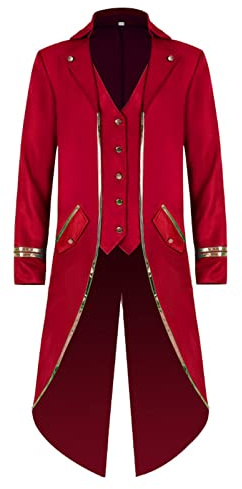 TSIRNK Costume medievale da uomo, stile steampunk, per Carnevale, Halloween (rosso, L)