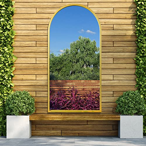 MirrorOutlet ‎ The Arcus - Gold Metal Framed Modern Arched Garden GMA047, Gold, 140 x 70