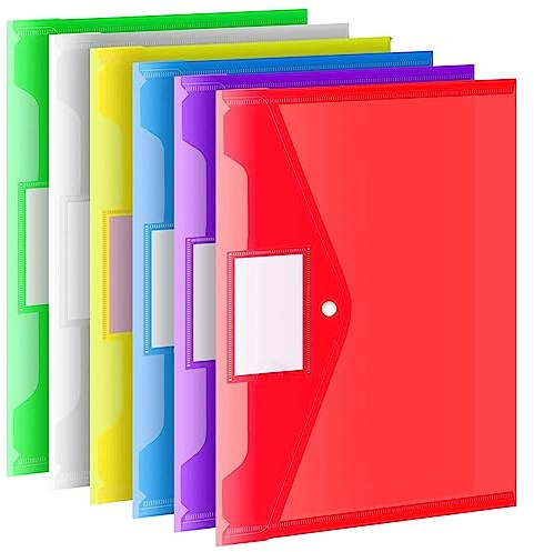 24 Stück A4 Dokumentenmappe Transparente Dokumententasche mit Beschrifteter | Dokumentenordner mit Druckknopf Dokumentenmappe aus Kunststoff Wasserdichte Dokumententasche 6 Farbe