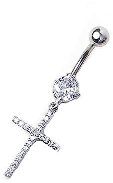 BSLVWG 14G 316L Surgical Steel CZ Belly button Bars with Dangle Cubic Zirconia Belly Piercing Belly Rings Jewelry Cross Navel Rings Body Piercing Jewelry Barbells for Women Girls