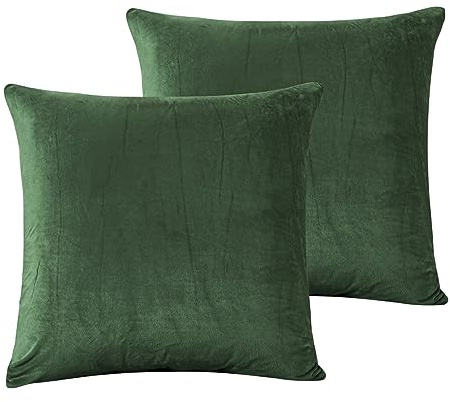 Damier Plüsch Kissenbezug 80x80cm Winter Flauschig Cashmere Touch Kissenhülle Grün Dunkelgrün Flanell Biber Plüschkissen 2er Set Kopfkissenbezug mit Reißverschluss