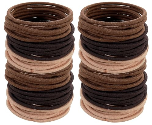 TIESOME 100 Stück Elastische Haargummis, einfache Haarbänder kein Schaden | Haar Accessoires weiche Pferdeschwanzhalter nahtlose langlebige Zöpfe Bänder für mitteldickes Haar lockiges Haar(Kaffeefarbe)