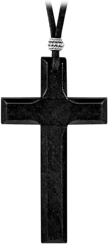 INFINIONLY Creativa Collar Colgante Cruz de Madera para Hombre Mujer Negro Colgantes Parejas con Cadena de Cuerda de Algodón para Adolescentes