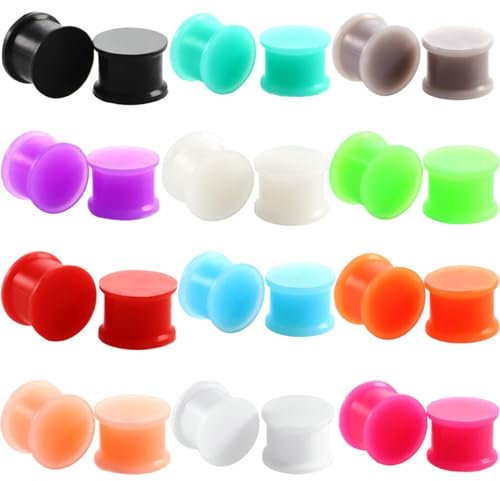 KnBoB 24 Stk Plug Tunnel Silikon 12MM Bunt Rund Flesh Tunnel Ohr Piercing Expander Damen und Herren Ear Tunnel