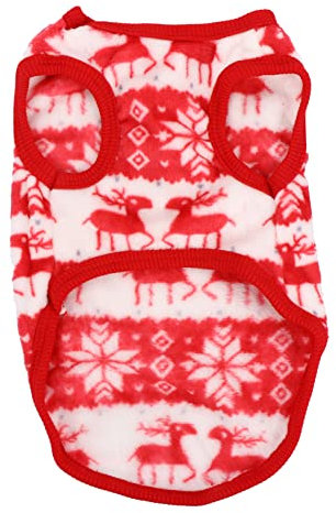 Housoutil Weihnachtliches Haustier-kostüm Aus Warmem Flanell Witziges Hundekostüm Ohne Ärmel Roter Rentier-Pullover Für Kleine Hunde Und Katzen Verstellbar Bequem Und Pflegeleicht