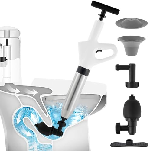 Ghopy Toilet Plunger Kit High Pressure Toilet Air Drain Plunger Stainless Steel Sink Plunger Tool Floor Drain Clog Remover Sewer Pipe Unclogger Tool for Toilet Bathtub Sink Wash Basin Yq