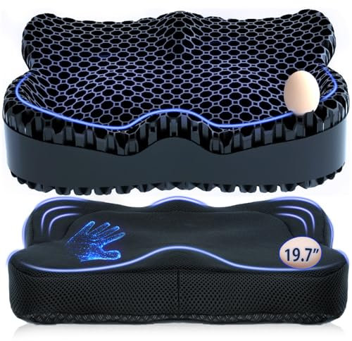 Gel Seat Cushion, Extra19.7Chair Seat Pads for Wheelchair, Soft Cushions for Car Office Chair for Pressure Coccyx Sciatica Pain Relief, Ergonomic Cooling Breathable Cushion for Long Sitting [Black]