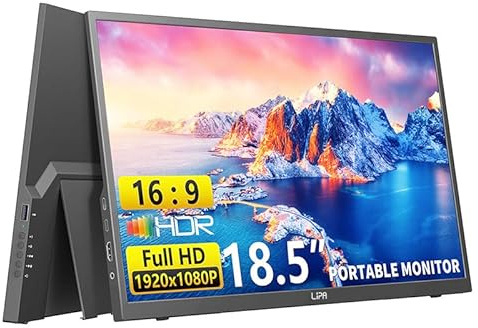 Lipa HDR-80 tragbarer Monitor Full HD 18,5 Zoll - Tragbarer Bildschirm - Computerbildschirm - 100 Hz - HDMI - 2x USB C - Mit Hülle und Kickstand - Freesync - 1920 x 1080 Pixel - Dual Speaker