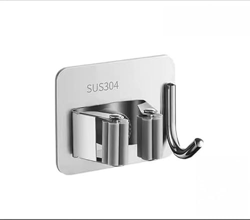Shwdsy Keine Bohrlöcher Erforderlich Besenhalter, Edelstahl Besenhalterung, mit Haken Wandhalterung Besen, Geeignet für Badezimmer, Küche, Toilette, Garten