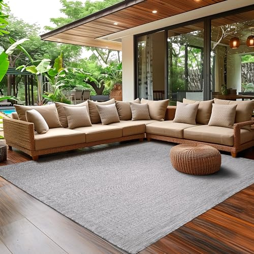 SIMPEX In- & Outdoor Teppich Wetterfest 200 x 290 cm Einfarbig Grau - Waschbar, Wasserfest, Pflegeleicht und Flachgewebe - Ideal für Balkon, Garten, Terrasse und als Küchenteppich