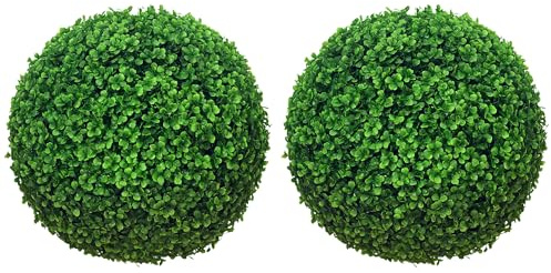 HOMCOM Set di 2 Piante Finte Sfera di Bosso Ø40cm, Piante Artificiali Decorative da Interno ed Esterno, Giardino, Ufficio, Soggiorno, Verde