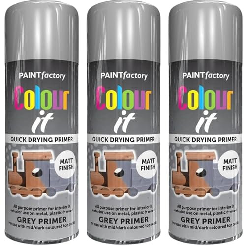 PNJB Grey Primer Spray Paint, Adhesion, Longevity And Durability, Smooth Primer, Flawless And Polished, All-Purpose Paint For Metal, Wood, & Plastic,250ml, (3PCS)