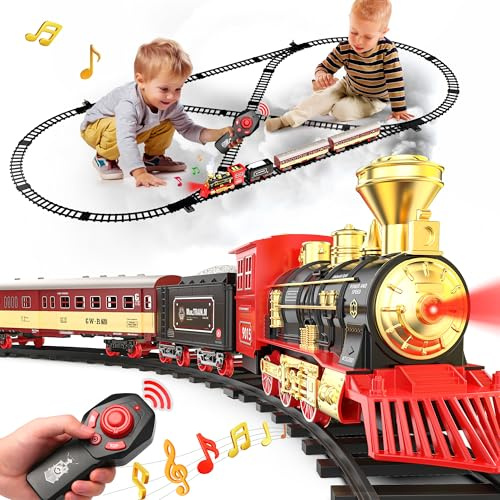 Hot Bee Treno natalizio con telecomando, treno natalizio intorno all'albero, treno elettrico per albero di Natale con funzione vapore, luce e suono, modello ferroviario per Natale, ferrovia bambini