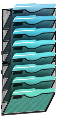 Gawerk 8-Tier Wall File Organizer Hanging Wall File Holder Wall Mount Paper Folder Organize, Mesh Magazine Document Mail Organizer Wall Organizer for Office School Home, Black