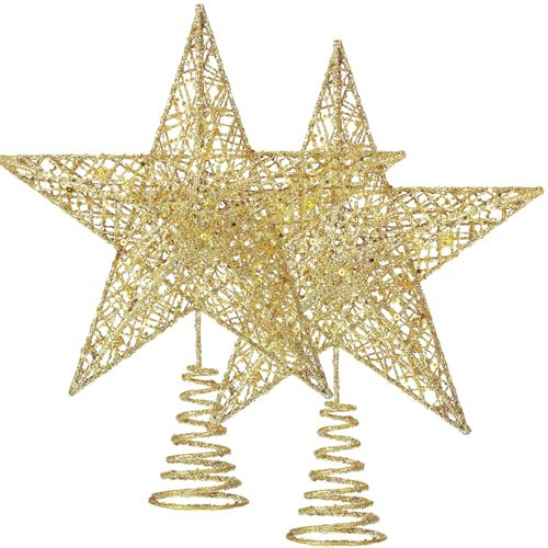 Christbaumspitze Stern Gold 2 Pcs Weihnachtsbaum Stern Dekoration Glitzer Weihnachten Baumspitze Stern Christbaumschmuck Topper Ornament für Xmas Home Party Dekoration (Gold)