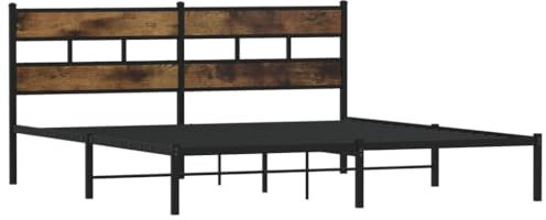 vidaXL Metallbett, Bett ohne Matratze, Bettgestell Bettrahmen mit Lattenrost Kopfteil, Doppelbett für Schlafzimmer, Räuchereiche 193x203cm