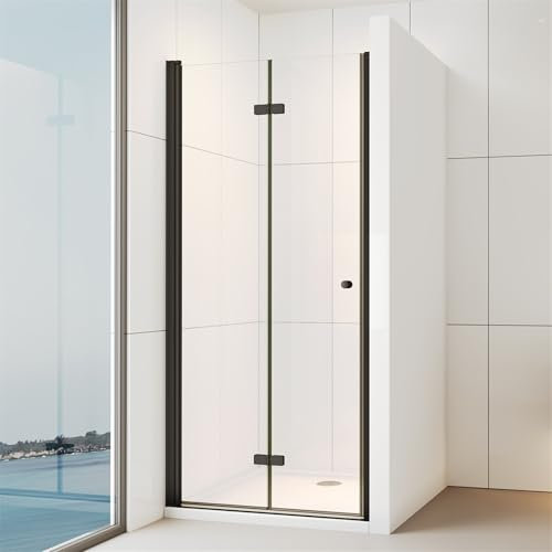 IMPTS Duschtür Schwarz 70cm Falttür Duschkabine Nischentür Duschfalttür Dusche 180° Duschwand Glas 6mm ESG-Sicherheitsglas, Höhe 185cm