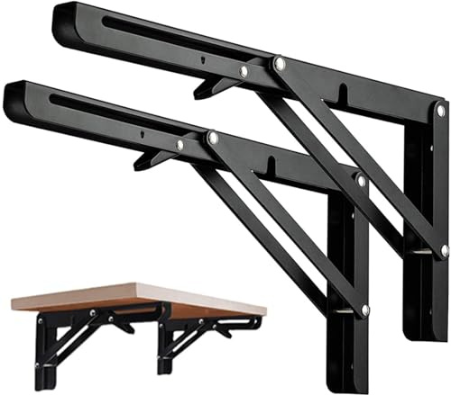 600 mm Staffe Pieghevoli per Mensole, 2 staffe a muro pieghevoli per librerie e scaffali, ideali per uso interno ed esterno - portata 100 kg (nero)