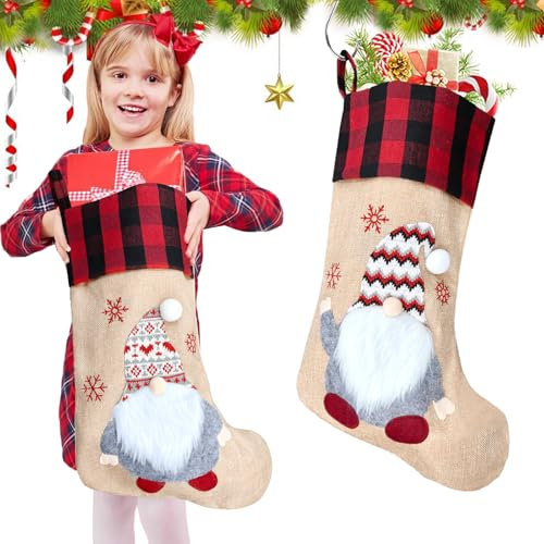 NOCHME Nikolausstrumpf Kamin Zum Befüllen 2er Groß Jute Weihnachtsstrumpf Nikolausstiefel Weihnachtssocken Kaminsocken Zum Aufhängen Weihnachtsdeko Strumpf Weihnachten Dekoration