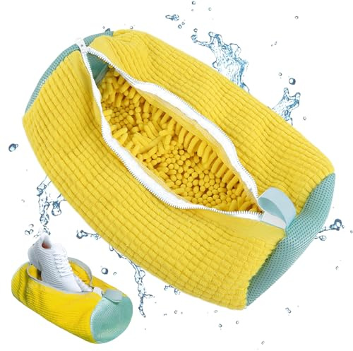 htdayang Shoe Washing Machine Bag, Laundry Bag for Shoes Reusable Shoe Cleaning Bag for Washing Machine with Zipper, Sneaker Shoe Wash Bag for All Types and Sizes Shoes - 39 x19 cm/Yellow