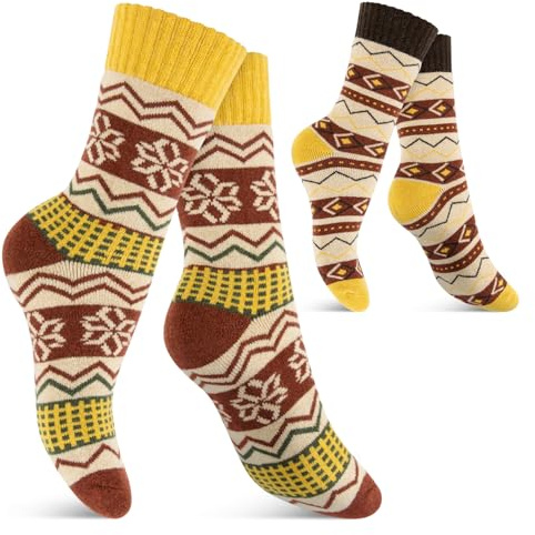 Footstar 2 par Thermo-strumpor varm hygg vinter ullstrumpor i vintagedesign, GUL, 35-38 EU