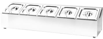 OZLCUA Jam Jars Stainless Steel Organizer Stand Spice Rack Shelf with Five 1/6 Pans Countertop Inclined Holder for Seasoning Sauce Jam Fruits Preserve Pots