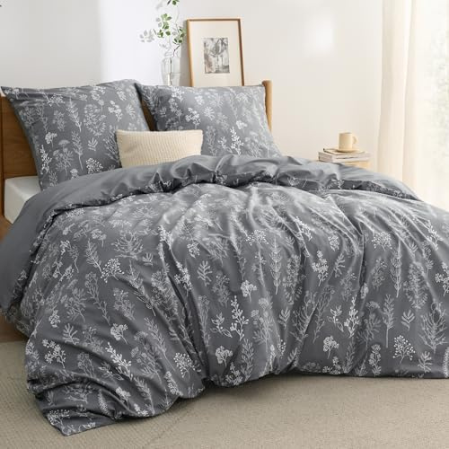 BEDSURE Ropa de cama 220x240 algodón gris - Juego de ropa de cama 220 x 240 cm, funda nórdica de 3 piezas con 2 fundas de almohada de 80x80 cm, ropa de cama reversible OEKO-TEX con estampado de