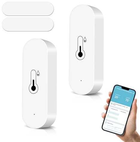 Libershine Thermomètre Hygromètre Intérieur Extérieur 2 Pièces, WiFi Capteur de Temperature et D'humidité Sans Fil, Avec Alarme de Notification D'application à Distance, pour Maison Chambre Frigo