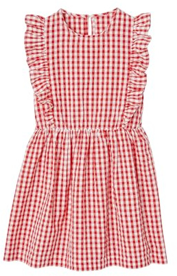 Vertbaudet Mädchen Volantkleid aus Seersucker rot kariert 158