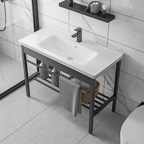 HADECOLL Lavandino per Mobile da Bagno， Vasca da Lavanderia in Piedi， lavabo da appoggio in Ceramica Bianca， lavandini per Il Lavaggio delle Mani， lavabo in Porcellana，70cm/28in