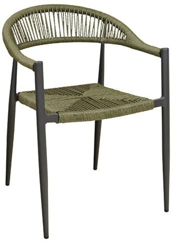 Acht & Acht Hochwertige Terrassenstuhl Aluminiumgestell wetterfest – Balkonmöbel, Sitz & Rücken aus gedrehtes Kunststoffgeflecht für Garten, Terrasse & Balkon – Stapelbar (Grün)