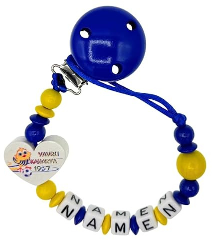 Nuckelkette mit Namen  für FENERBAHCE Fan/YAVRU KANARYA  Dunkelblau Gelb/Baby/Unisex/Personalisiert/HANDMADE