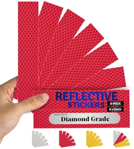 SOLNIT Fabricada con cinta reflectante 983 de grado diamante, tiras de seguridad, DOT-C2/FMVSS108, adhesivo fuerte, para remolques y camiones. (rojo, 2,5 cm x 20,3 cm, paquete de 6)