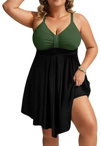 Hanna Nikole Women's Plus Size Skirted One-Piece Swimsuits Tummy Control Swimwear Shape Swimming Costume Ruffled Swim Dress Soft Bathing Suits with Built in Swim Shorts