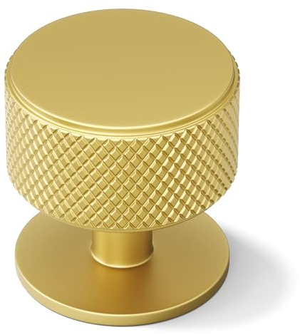 Goldenwarm 5 Pack Gold Drawer Knobs, Knurled Round Gold Knobs, Aluminum Alloy Single Hole Kitchen Handles