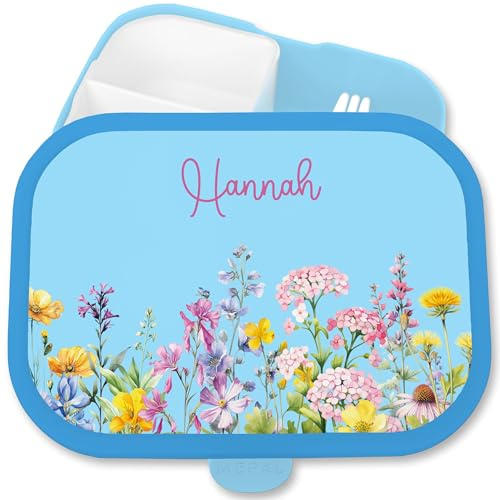 Brotdose Kinder Campus für Mepal - & Pflanzen - Brotbox Wildblumen Jausenbox Blumenwiese Vesperbox Blumen I Einschulung Geschenk Schulkinder - 750 ml - Blau - lunchbox