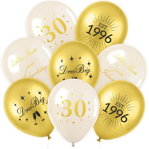 36 Stück Deko 30.Geburtstag, Luftballons Ballons Latex, Happy Birthday Deko 30 Mann Frauen, Beige Weiß Gold,Alles Gute zum Geburtstag Geburtstagsdeko