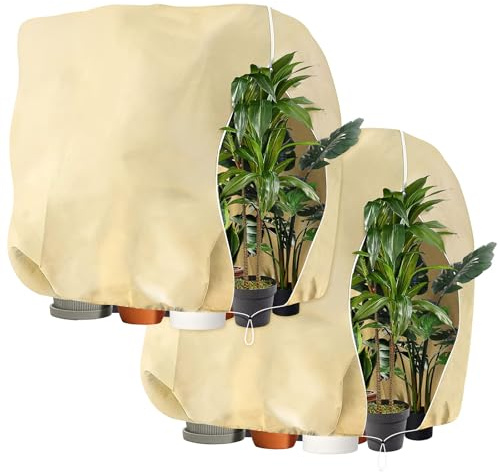 DBREAKS 2 PCS Voile Hivernage Plante, Housses de Protection d’Hivernage 250 x 360 cm, 80g/㎡ Sac de Couverture Respirante Réutilisable avec Fermeture éclair et Cordon de Serrage