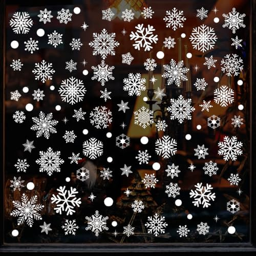Schneeflocke Fensterbilder Weihnachten 8 Blatt, Winter Fensterbild Selbstklebend, Fenstersticker Schneeflocke Fensteraufkleber Wiederverwendbar, PVC Aufkleber für Weihnachts Winter Fenster Tür Deko