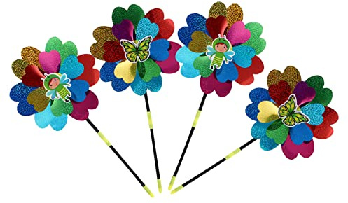 Yardenfun 4 Pièces Lot de à Vent Décoratifs Plastique pour Jardin Moulin à Vent Double Sequin et Décoration de Cour et Aire de Jeu Garçon Fille