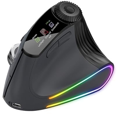 NYIEFADA Ergonomic Vertical Mouse Wireless, Rechargeable Bluetooth Ultra-Fast Scrolling 4800 DPI Ergo Mouse, 2.4G Quiet Clicks 6 Buttons RGB Optical Mice, 3 Multi-Device Connectivity for Mac, Laptop