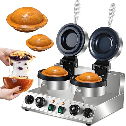 Waffle Maker Commercial Electric Double Head Waffle Maker & Sandwich Press, Non-Stick Panini Grill with 50-300℃ Temperature Control & 5Min Timer for Ice Cream, Hamburger, Perfect for Home &
